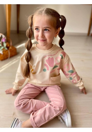 Kız Çocuk Kalp Baskılı 2'li Takım. Pamuklu Mükemmel Kalite Pembe