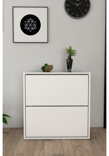 Moonlife 2 Kapaklı Kayar Raflı Ayakkabılık Beyaz