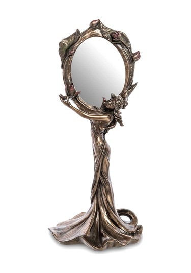 Art Nouveau Design Nilüfer Çiçekli Kadın Figürlü Masa Aynası
