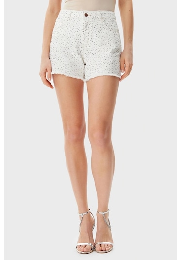 Guess Kadın Beyaz Relaxed Midi Şort Beyaz