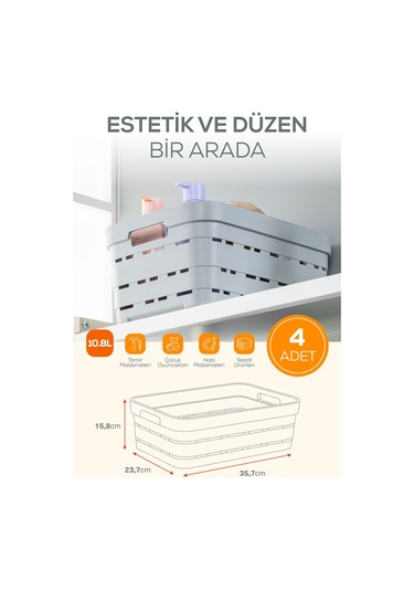 Vienev 4'lü 10,8 Litre Delikli Saklama Kutusu Mavi Mavi