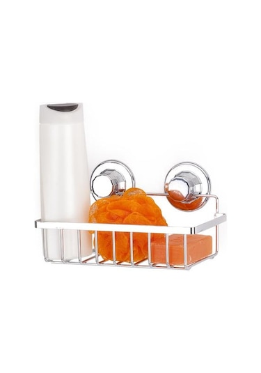 Vakumlu Banyo Duvar Rafı Şampuanlık Krom Gümüş