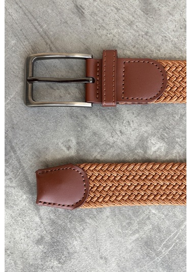 Erkek Hasır Örgü Kemer Taba