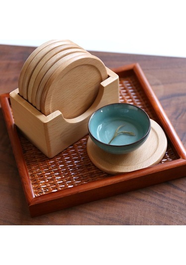 1 Takım Kayın Ahşap Bardak Altlığı Placemats Ahşap Bardak Altlığı Ahşap Bardak Altlığı Kutusu Yuvarlak Şekil Termos Mat Kahve Çay Bardağı Altlığı Ahşap