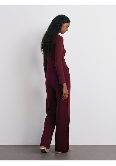 Dilvin 70163 Beli Lastikli Yünlü Triko Pantolon-bordo M. Bordo M.