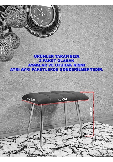 Siyah Sivriltmel Ayaklı 60 Cm Puf Bench - Puf - Bench - Oturak - Çok Renki