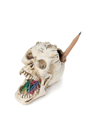 Fortunelane Kafta Baş Süsü İskelet Kalemlik Masaüstü Kalem Düzenleyici Makyaj Fırçası Araçları Depolama Beyaz