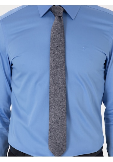 Cacharel Mavi Slim Fit Pamuklu Klasik Gömlek