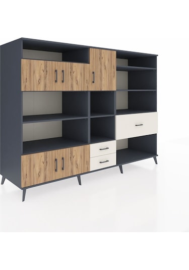 Kronos Dolap 13 Raflı 3 Çekmeceli 5 Kapaklı 220x59x163 Antrasit-ç Antrasit-çam/aytaşı