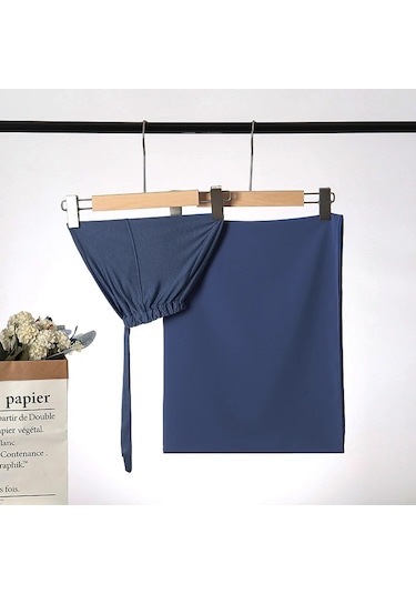 Noenname Null Kadın Şifon Başörtüsü & Jersey Undercap Seti - 2 Parçalı Royal Blue