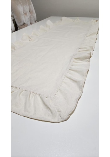 Naturel Fırfırlı Runner Örtü Ham Keten Vintage Bej 40x140