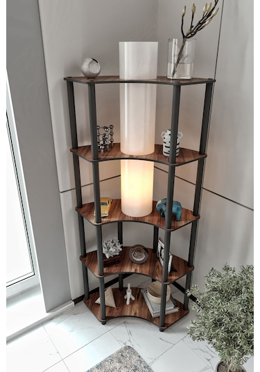 Ravilo Conrad Çift Yön Kullanım Raflı Köşe Lambader Ceviz Ceviz