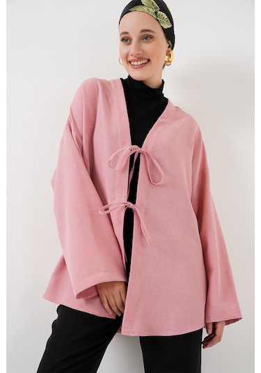 Bigdart Keten Tesettür Kimono 5968 - Pudra