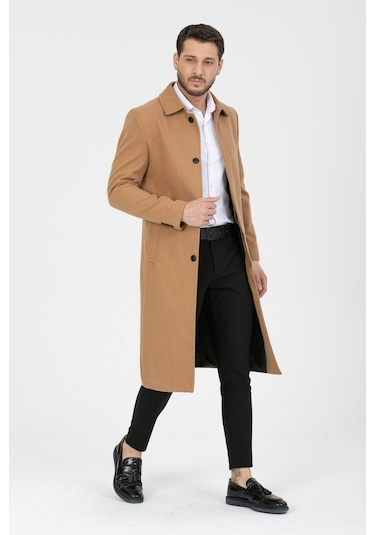 Erkek Vizyon Dar Kesim Uzun Kaşe Gömlek Yaka Palto & Kaban Vizon