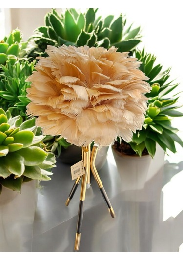 Tüylü Dekoratif Tripotlu 3'lü Ayaklı Abajur - Sarı Sarı