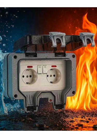 Dış Mekan 2'li Priz, 2 Akım Koruma Anahtarlı Ip 66 Akım Korumalı Priz