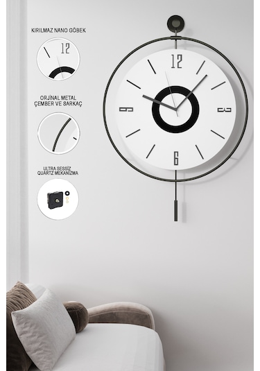 MetaQuartz Aksesuar Orta Boy 38 x 58 CM Black Fred Kristal Led Modern Dekoratif Duvar Saati Siyah