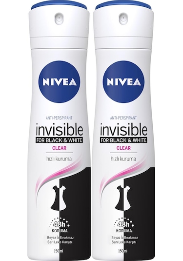 Nivea Invisible Black & Whıte Clear Kadın Sprey Deodorant 2 x 150 ML