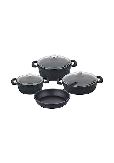 Taç Carabella Döküm 7 Parça Cam Kapak Tencere Seti Siyah