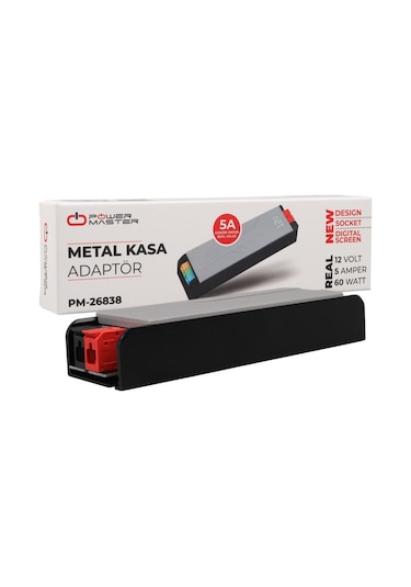Powermaster Pm-26837 12volt 3amper Slim Metal Kasa Adaptör Voltaj Göstergeli 128x42x27mm
