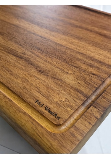 İroko Tek Parça Yekpare Masif Steak Board Oluklu Kesme Tahtası