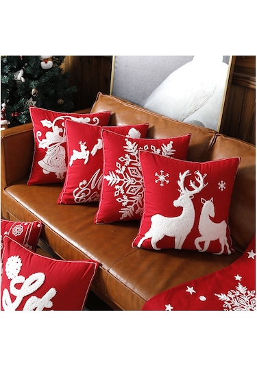 Springsun Noel Dekoratif Yastık, Pamuklu Kumaş, 45x45cm, Yılbaşı Ev Dekorasyonu, Makinede Yıkanabilir Diğer
