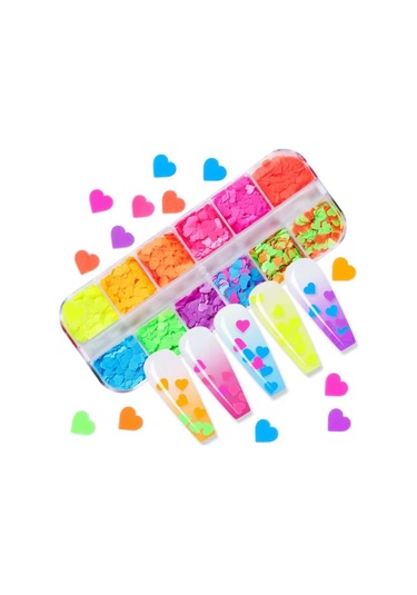 Renkli Kalpler Tırnak Süsleme Folyo Pulları Mix Nail Art