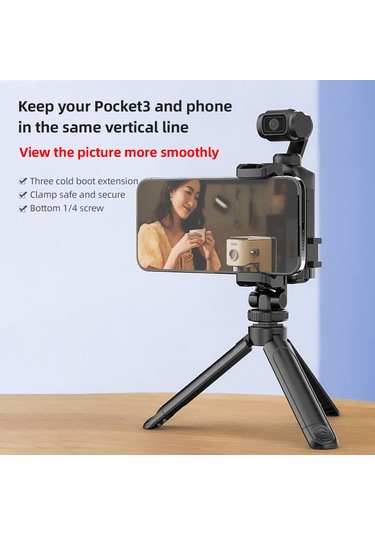 Padalink Djı Osmo Pocket 3 Ve Akıllı Telefon Uyumlu, 3 Soğuk Ayakkabı Montajlı, Çift Yükleme Özelliği, Tripod Uyumlu Siyah Tutucu