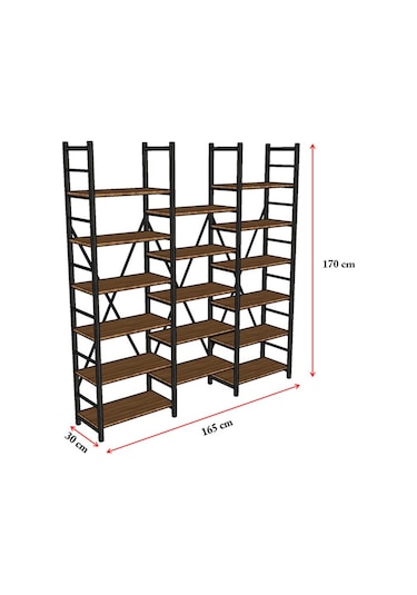 6 Raflı Metal Kitaplık Üç Modül-metalk03-petra