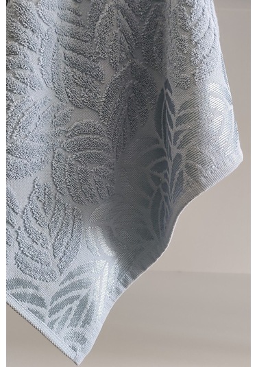 2'li Jakarlı Yaprak Desenli %100 Pamuk El Yüz Havlusu-50x90cm Acıkmavı Açık Mavi