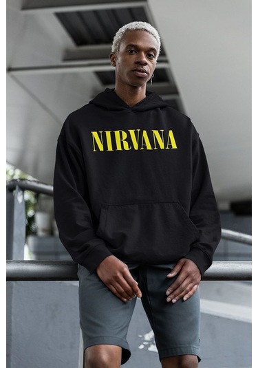 Sevbano Nirvana Yazılı Unisex Oversize Tasarım Hoodie Siyah