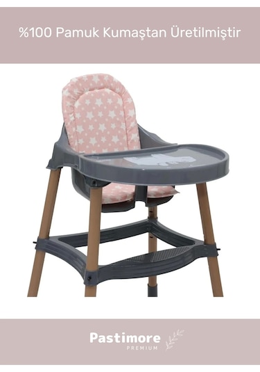 Premium Rahat Taşınabilir %100 Pamuk Pembe Lüx Mama Sandalyesi Minderi