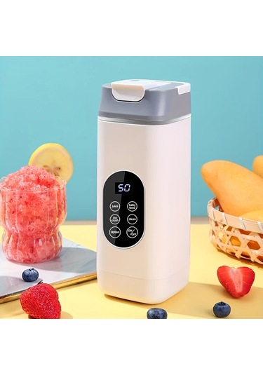 Elmpaly Beyaz Mini Usb Şarjlı Blender: 1500mah Pil, 4 Hız, Dijital Ekran, Otomatik Temizleme