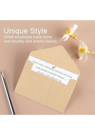 Trendooze 100 Adet Mini Pencereli Davetiye Zarfı - Beyaz Kraft Kağıdı Kendinden Yapışkanlı Düğün Takvimi