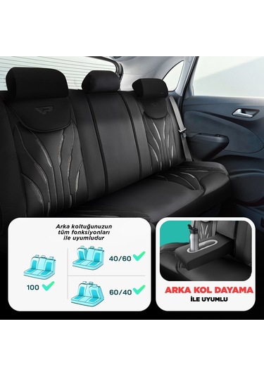 Panda Pars Serisi Deri Oto Koltuk Kılıfı - Siyah - Gri