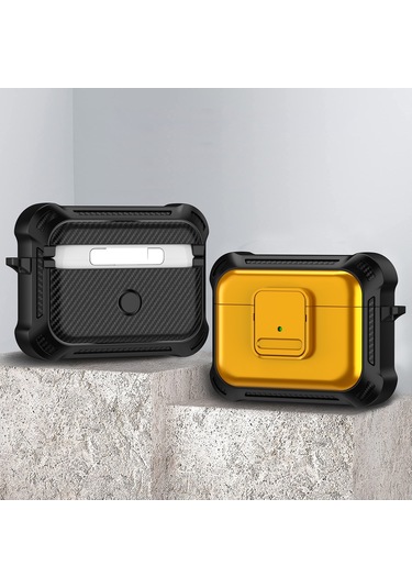 Airpods Uyumlu Pro Tpu + Pc İçin Anahtarlı Darbeye Dayanıklı Kulaklık Koruyucu Kılıf Sarı