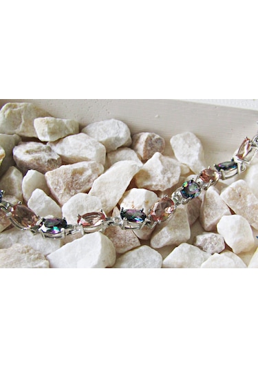 Lilahgümüştr Gümüş Oval Mistik Topaz Zultanit Sıralı Taşlı Kadın Bileklik