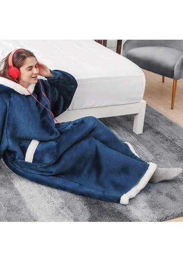Sones Tembel Battaniye Kuzu Yünü Tv Battaniyesi Giyilebilir Battaniye Siyah