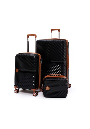 Elatae Exclusive Pro Polipropilen Kırılmaz 3'lü Valiz Seti Büyük - Kabin Boy Ve Makyaj Çantası Siyah - Camel 5239