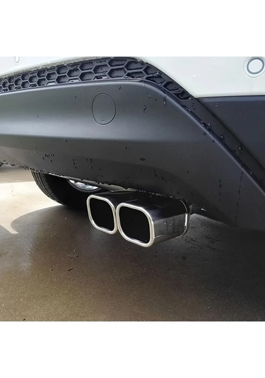 Besthome1 Silvery Kare Ağız Çift Çıkışlı Paslanmaz Çelik Otomobil Egzoz Borusu Ağızları