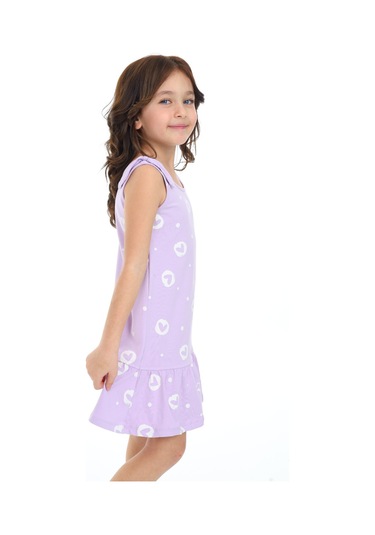 Toontoy Kız Çocuk Kalp Baskılı Elbise Lila