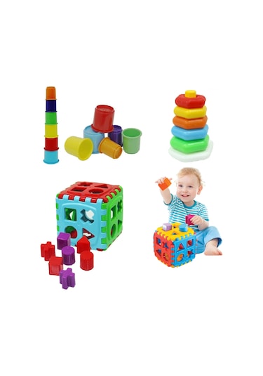 Eğitici Bultak Küp + Eğitici Sevimli Kule + Eğitici Altıgen Halk