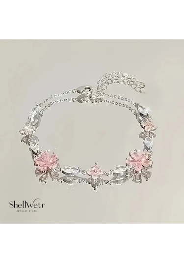 Fairy Çiçekli Bileklik Sevgililer Günü , Annenize Verilecek En Güzel Gümüş Kapalama Hediye Gümüş - Pembe