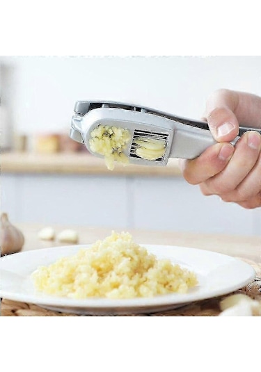 Sarımsak Presi 2'si 1 Arada, Ergonomik Saplı Alüminyum Sarımsak Kıyma Dilimleyici Kırıcı Pişirme Aletlerigümüş Siyah