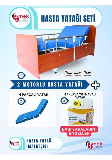 Baklava Tipi Havalı Yataklı 2 Motorlu Ahşap Karyola Takımı