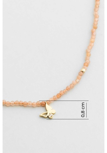 Kelebek Figürlü Güneş Taşlı 14 Ayar Altın Kolye Beyaz - Sarı