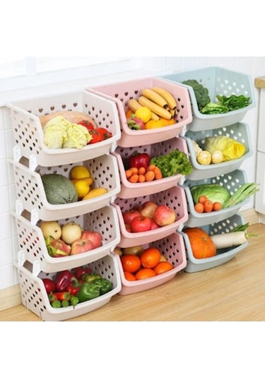 Pazly Bej Dayanıklı Depolama Organizatörü, İstiflenebilir Mutfak Ve Kiler İçin Meyve-sebze Sepeti Bej