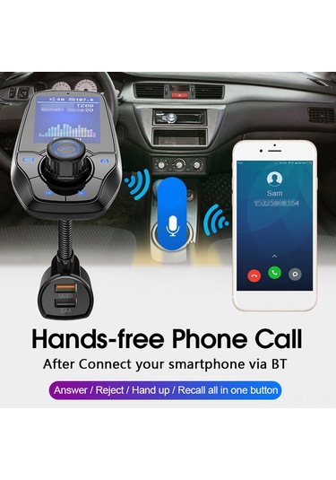 Xindoker Araç Mp3 Bluetooth Çalar, 1.8" Lcd Ekran, Qc3.0 Hızlı Şarj, Fm Transmitter, Ellerden Çıkarılmış Arama, Akü Gerilimi Tespiti, 12-24v