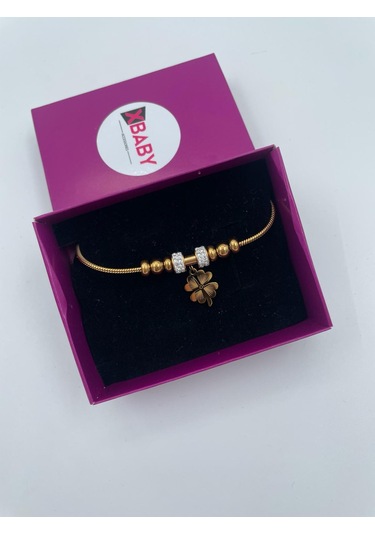 Xbaby Tek Çiçekli Çelik Gold Charmlı Bileklik Gold