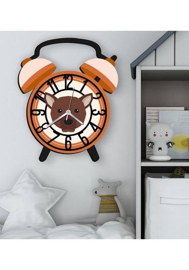 Bk Gift Kişiye Özel Hayvan Figürlü Retro Çalar Saat Tasarımlı Kabartma Figürlü Ahşap Çocuk Duvar Saati-4, Ev Dekoru, Çocuk Odası Aksesuar Bitmeyencom2 Çok Renkli